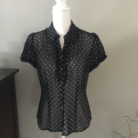 Guess Tops - Guess Jeans - Polka Dot Sheer Ruffle Blouse